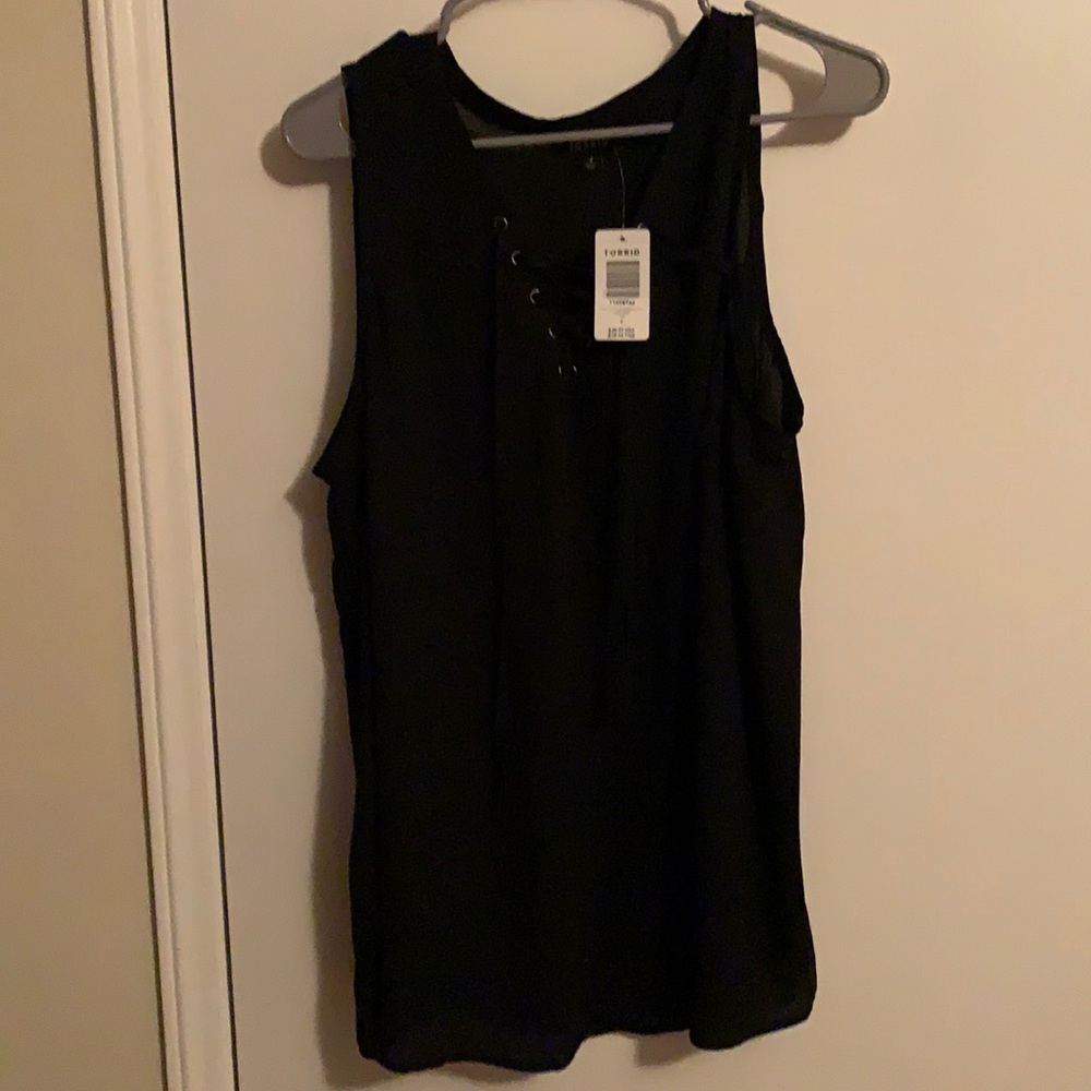 NWT Torrid Black Lace Up Georgette Tank Sz 2X